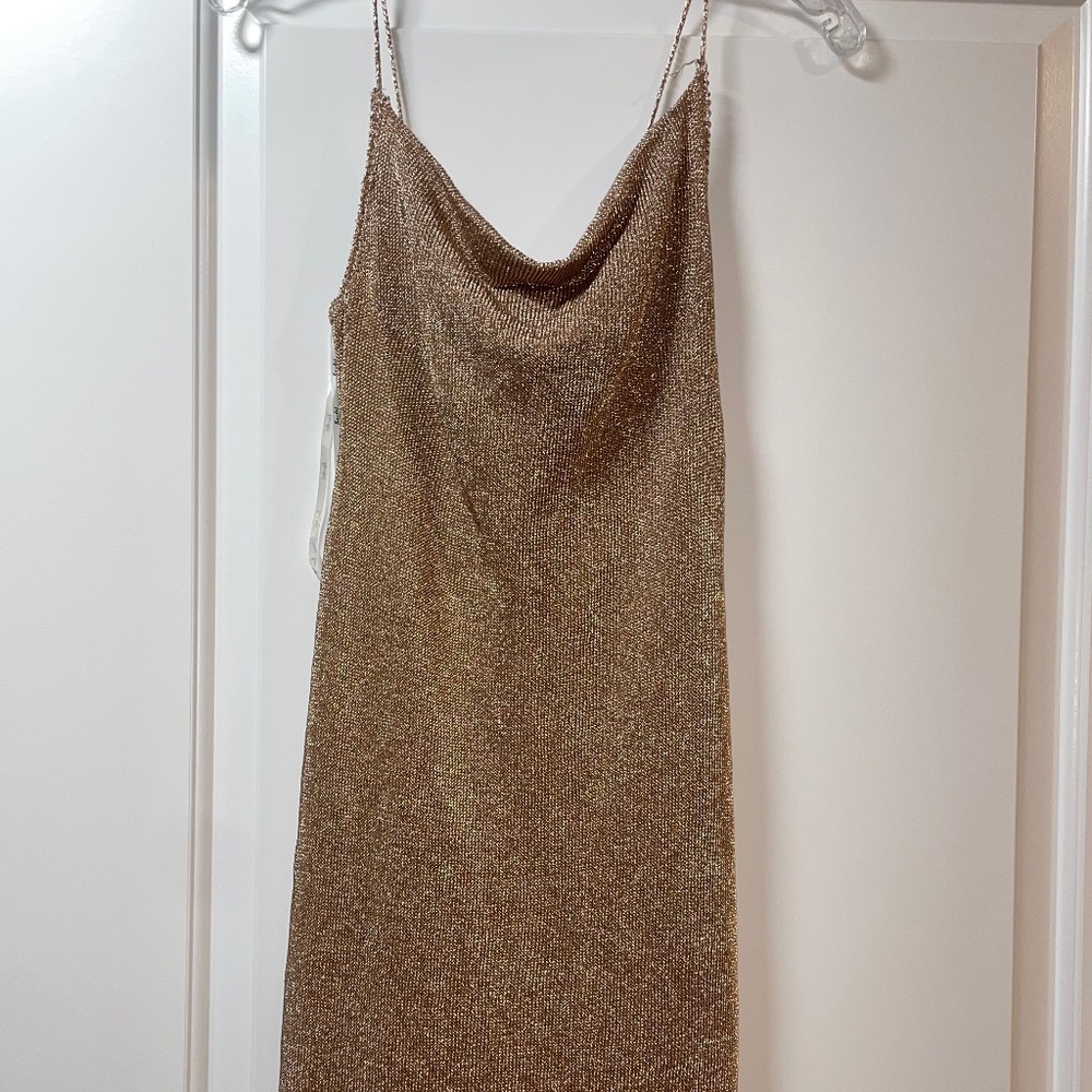 Rose gold Bardot knit  midi dress